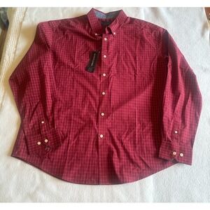 Mason James Mens Windowpane Plaid Button Front Shirt XL Red Stretch Non Iron NWT